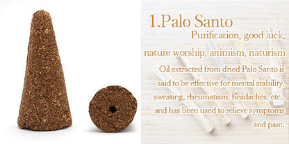 Cone-shaped incense with holes [contains purifying salt] Palo Santo