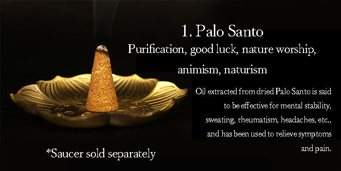 Cone-shaped incense without holes [contains purifying salt] Palo Santo