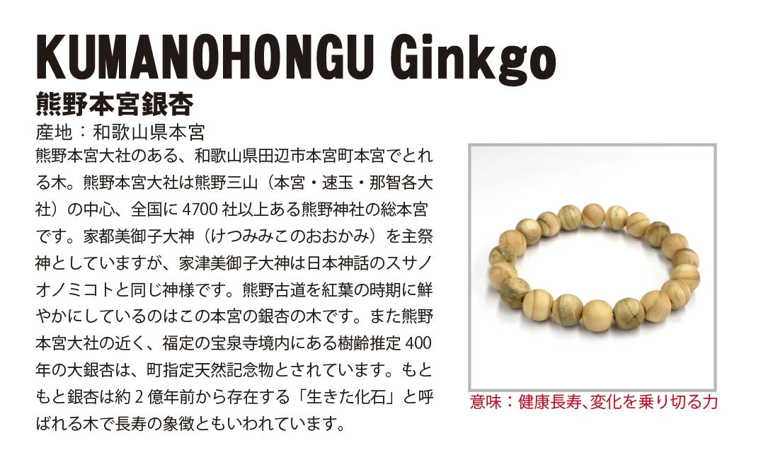 Kumano Hongu Ginkgo 10mm - Japanese precious wood -  Bracelet natural stones Health tree stones